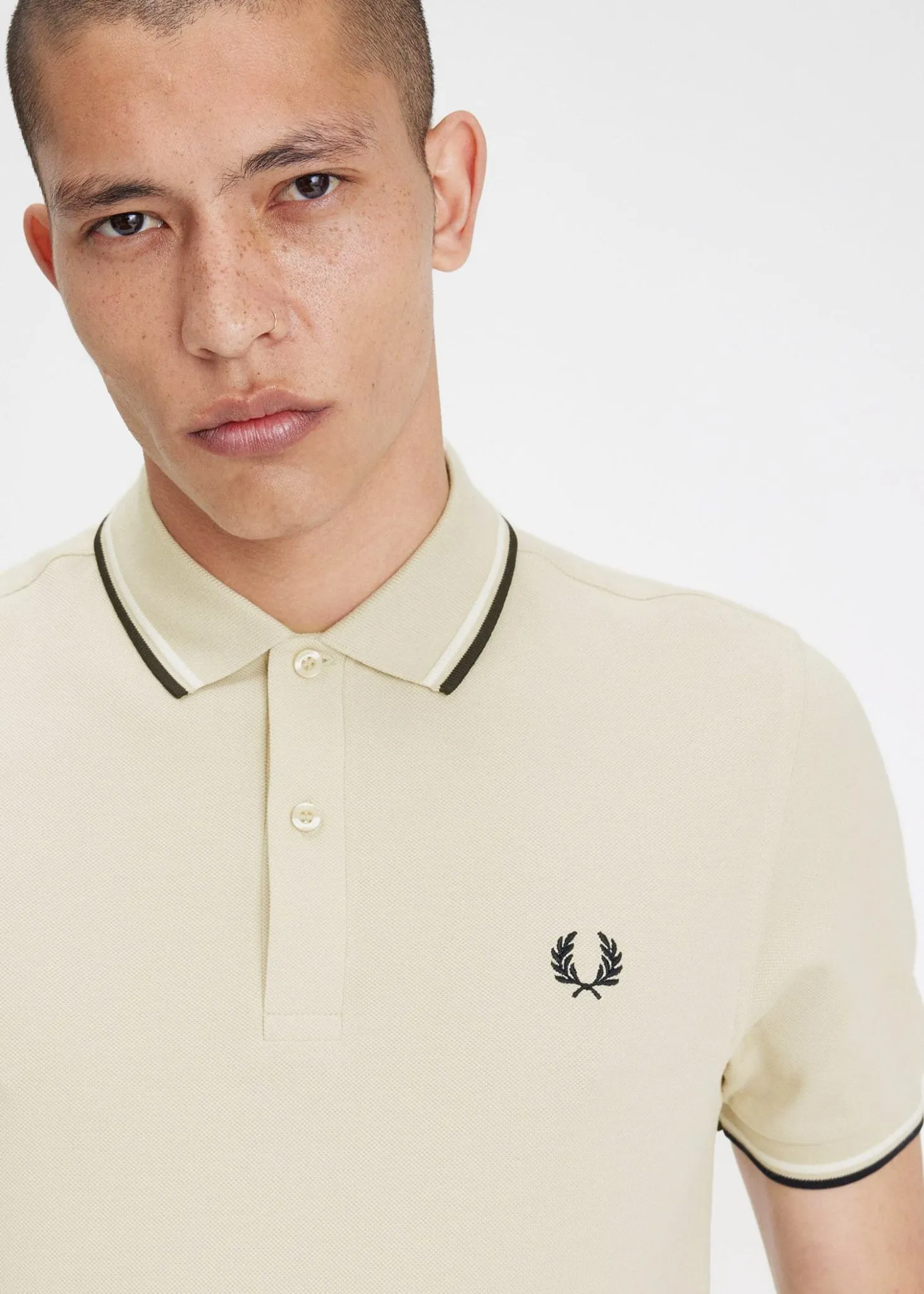 Twin tipped fred perry shirt - oatmeal ecru blk