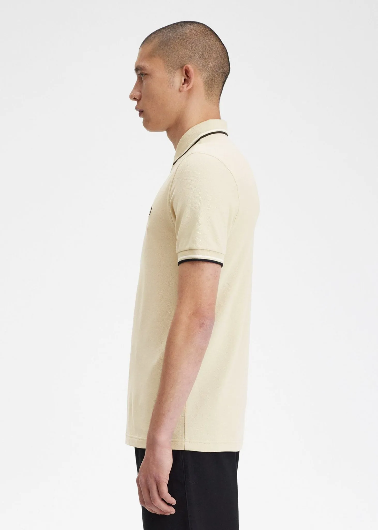 Twin tipped fred perry shirt - oatmeal ecru blk