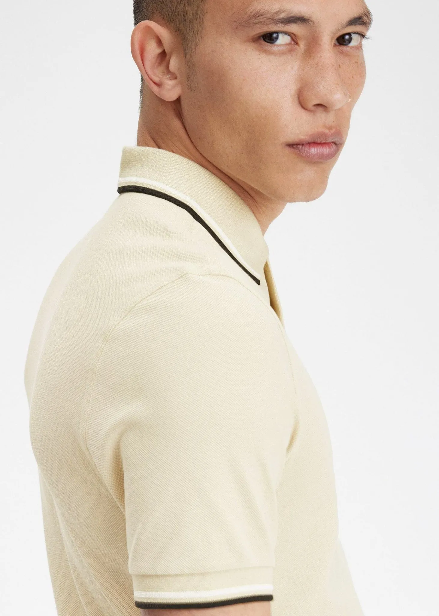 Twin tipped fred perry shirt - oatmeal ecru blk
