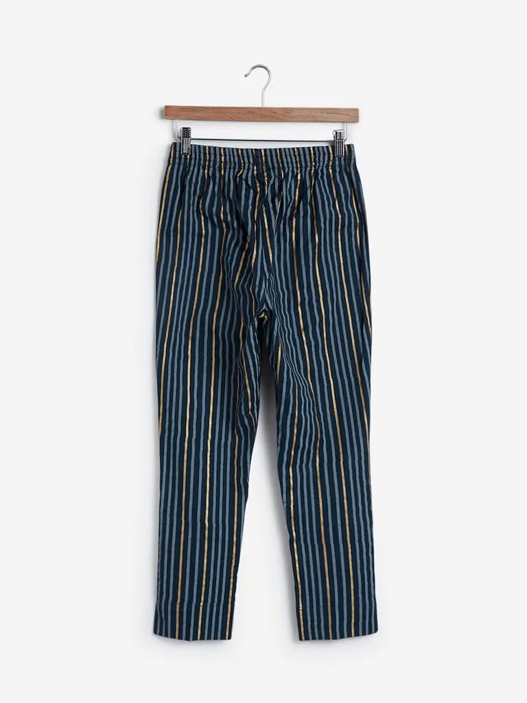 Utsa Indigo Striped Cropped Ethnic Pants