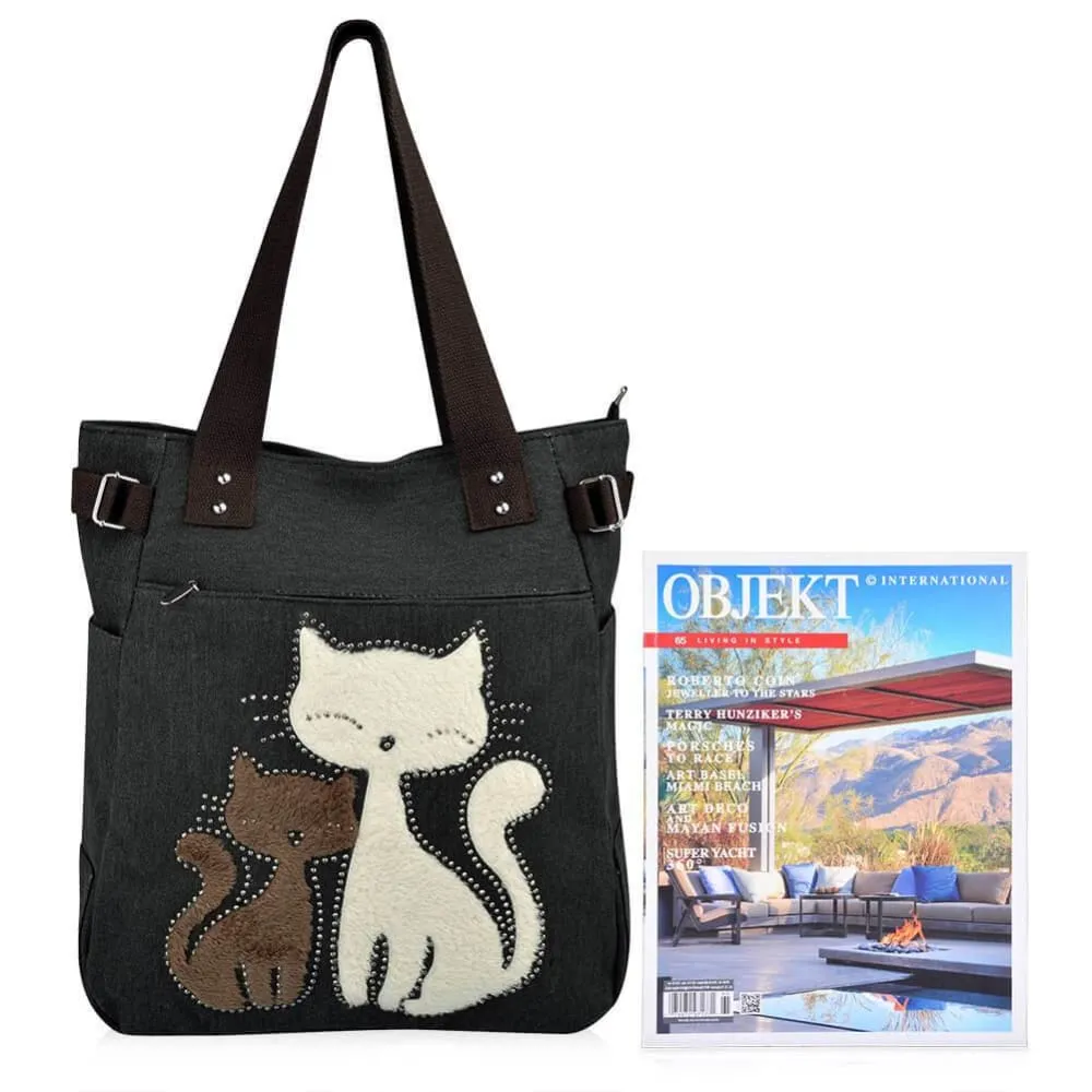 Vbiger Fashionable Two Cats Embroidered Handbag