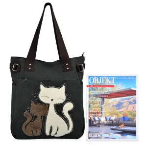 Vbiger Fashionable Two Cats Embroidered Handbag