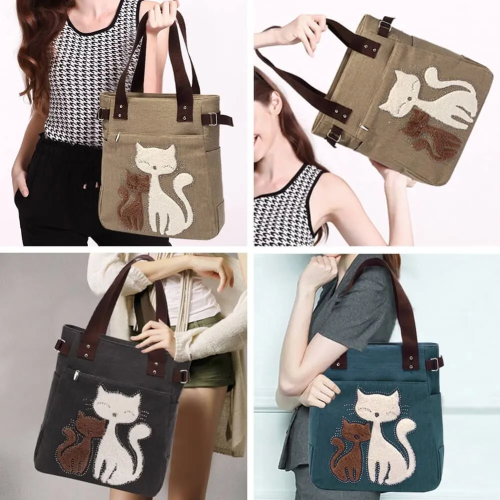 Vbiger Fashionable Two Cats Embroidered Handbag