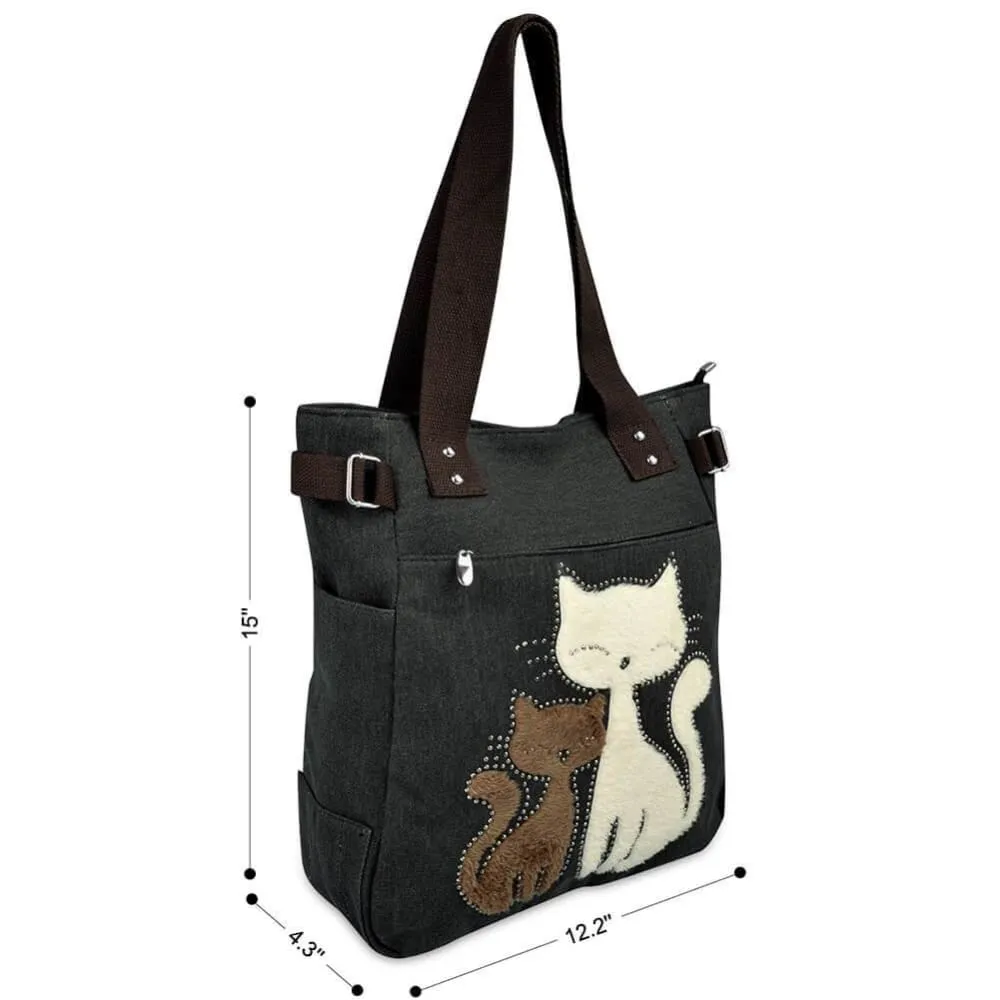 Vbiger Fashionable Two Cats Embroidered Handbag
