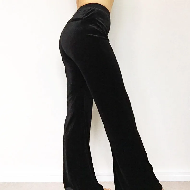 VELVET SLIGHTLY FLARE LEG TROUSERS WITH BLACK WAISTBAND