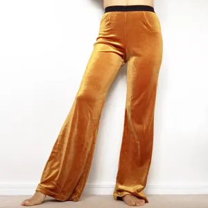VELVET SLIGHTLY FLARE LEG TROUSERS WITH BLACK WAISTBAND