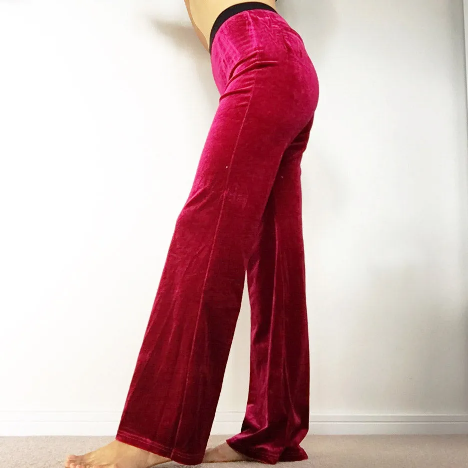 VELVET SLIGHTLY FLARE LEG TROUSERS WITH BLACK WAISTBAND
