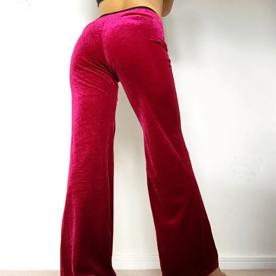 VELVET SLIGHTLY FLARE LEG TROUSERS WITH BLACK WAISTBAND