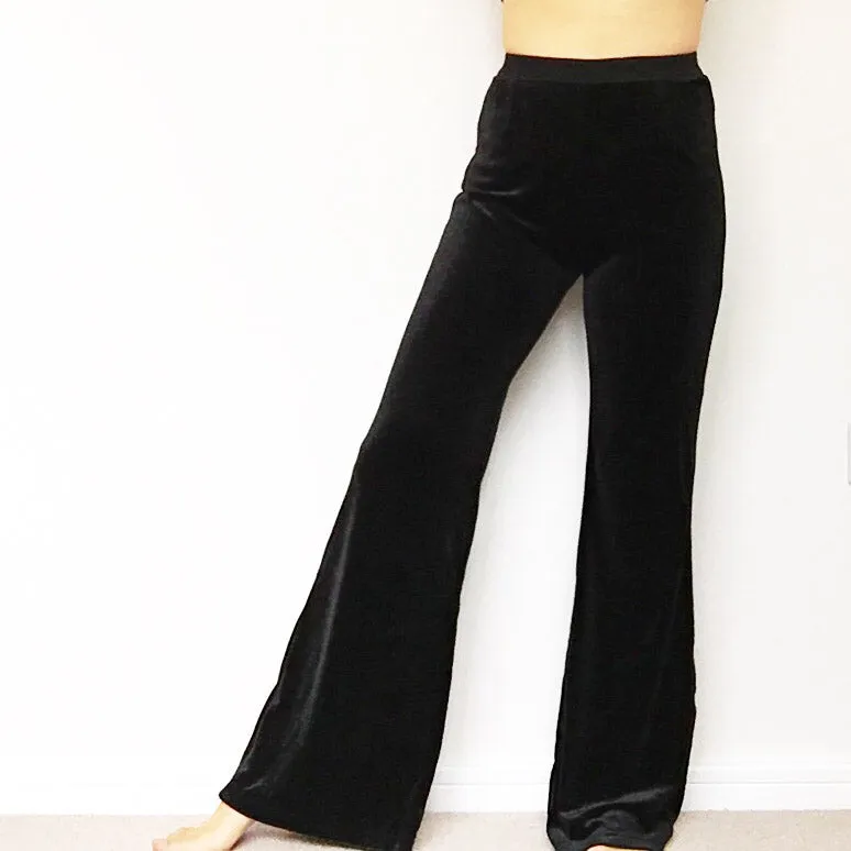 VELVET SLIGHTLY FLARE LEG TROUSERS WITH BLACK WAISTBAND