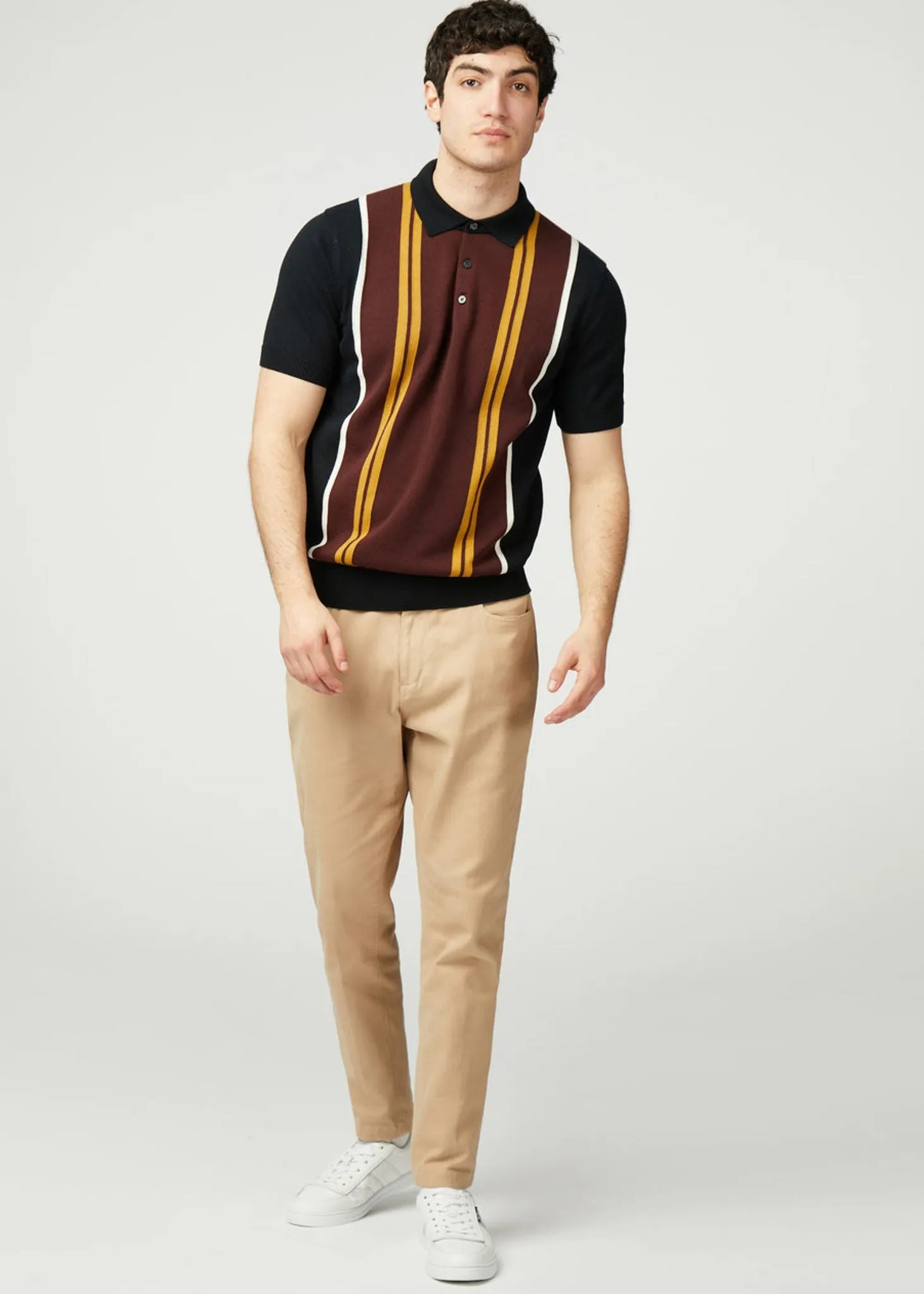 Verticle stripe polo - black