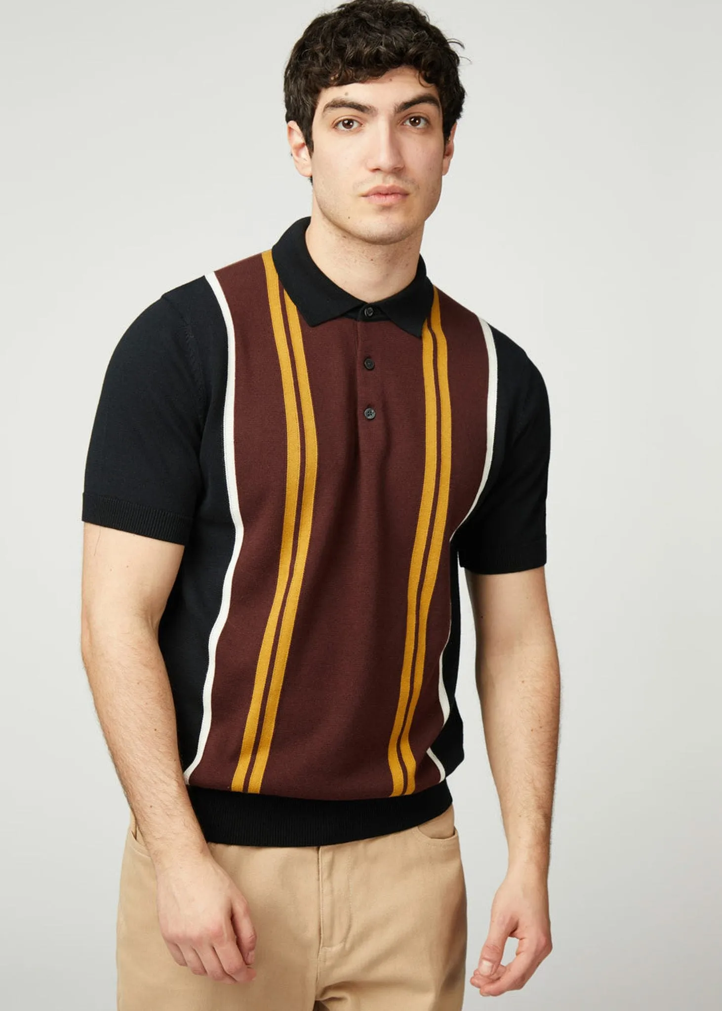 Verticle stripe polo - black