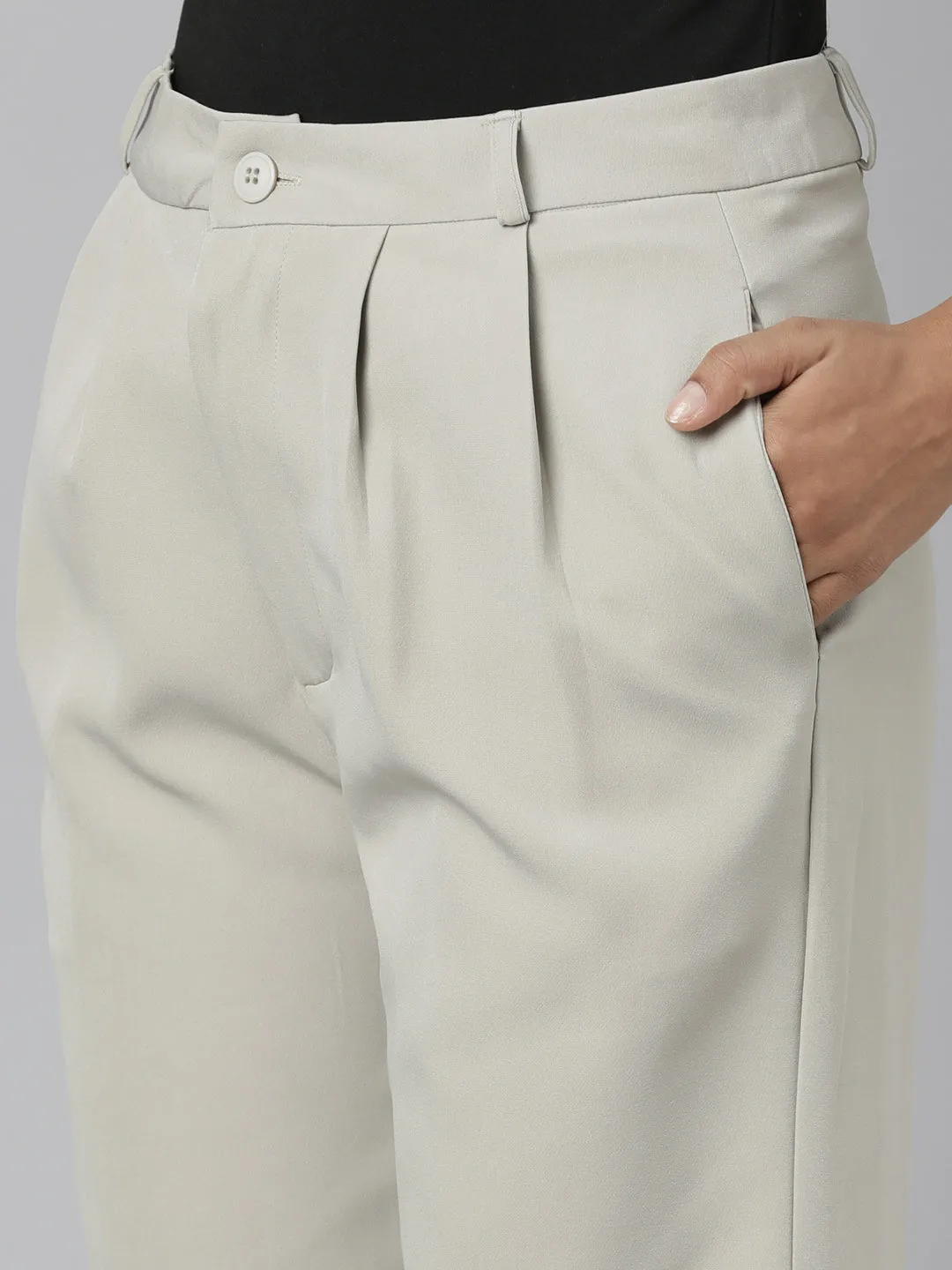 Women Beige Relaxed Straight Fit Cotton Parallel Trouser