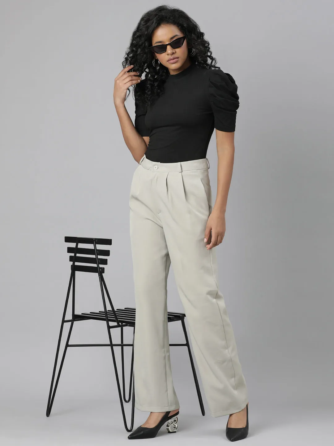 Women Beige Relaxed Straight Fit Cotton Parallel Trouser