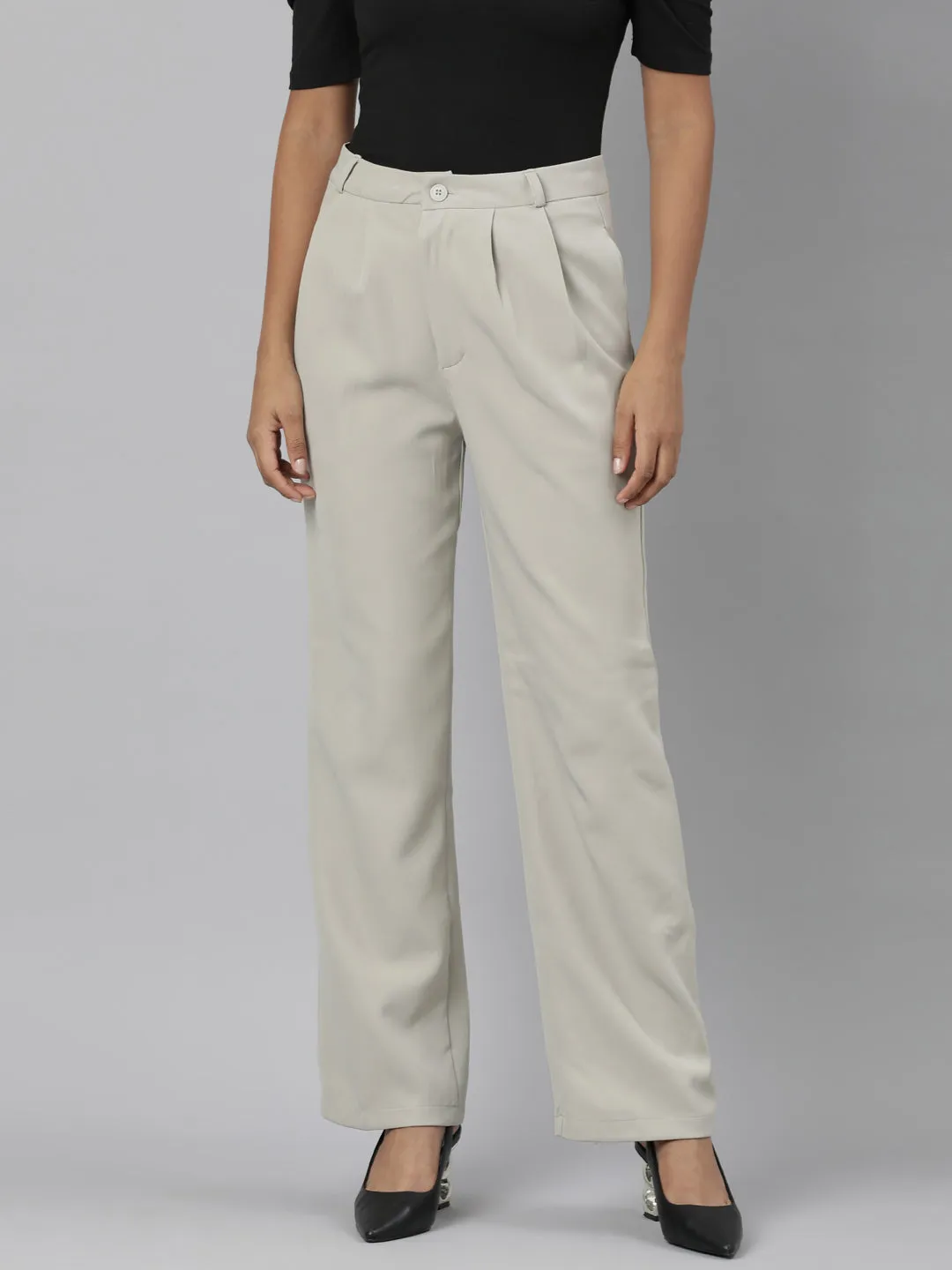 Women Beige Relaxed Straight Fit Cotton Parallel Trouser