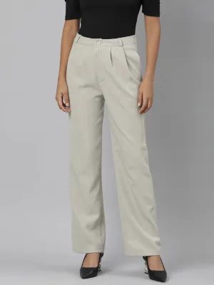 Women Beige Relaxed Straight Fit Cotton Parallel Trouser