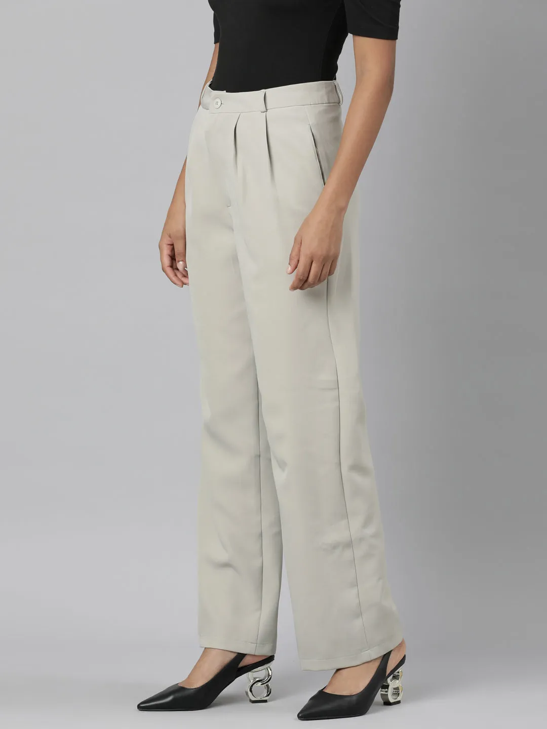 Women Beige Relaxed Straight Fit Cotton Parallel Trouser