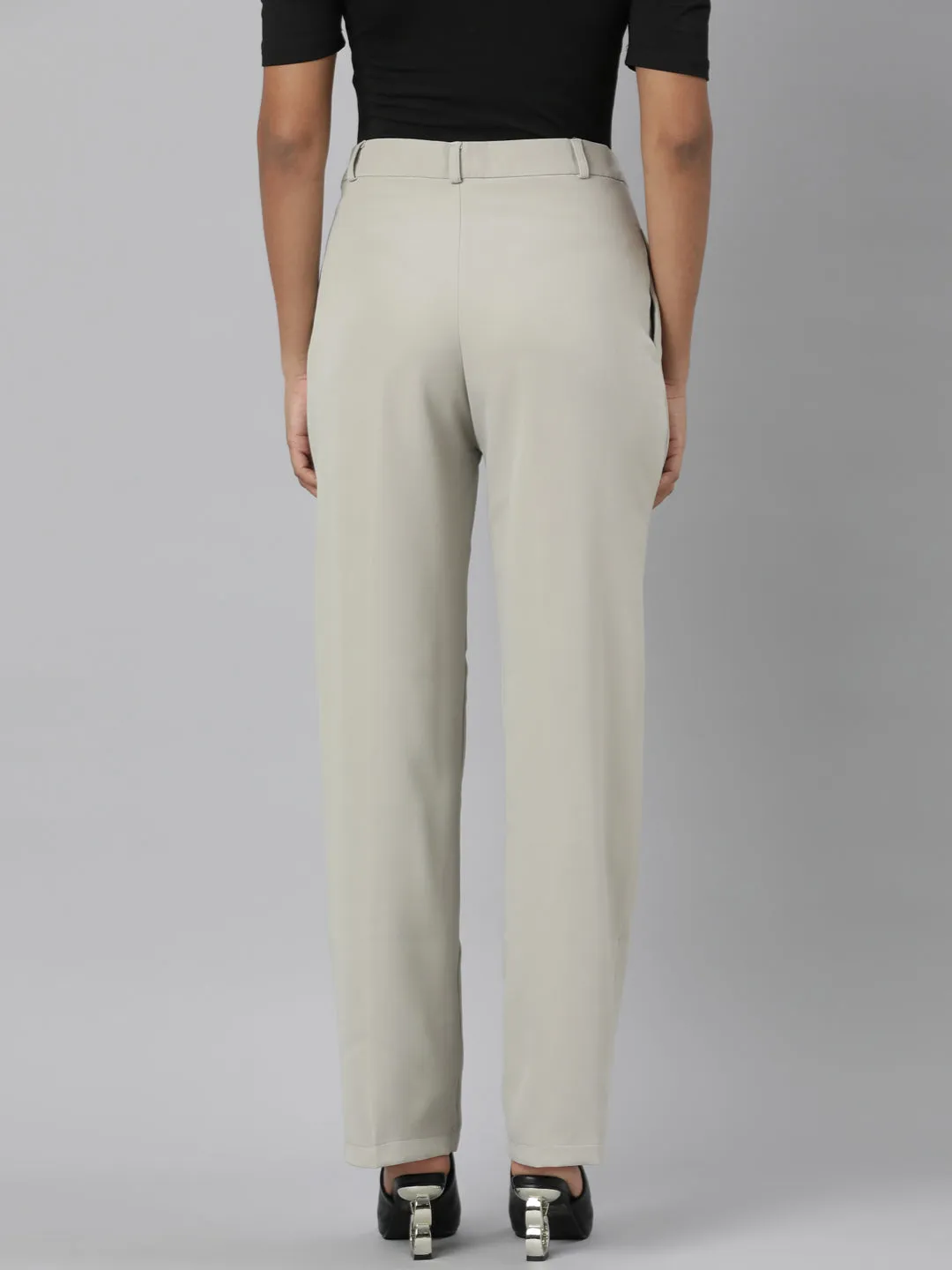 Women Beige Relaxed Straight Fit Cotton Parallel Trouser