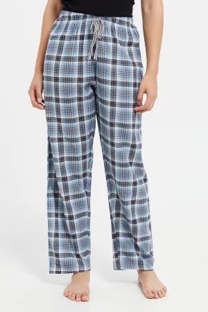 Women Navy Checkered Pajama Bottom