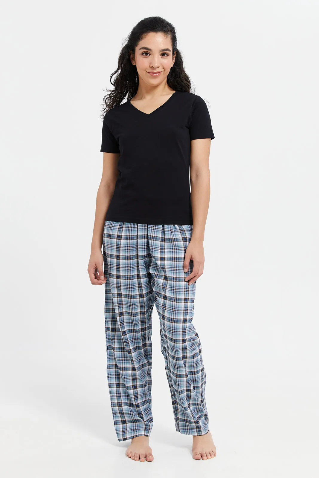 Women Navy Checkered Pajama Bottom