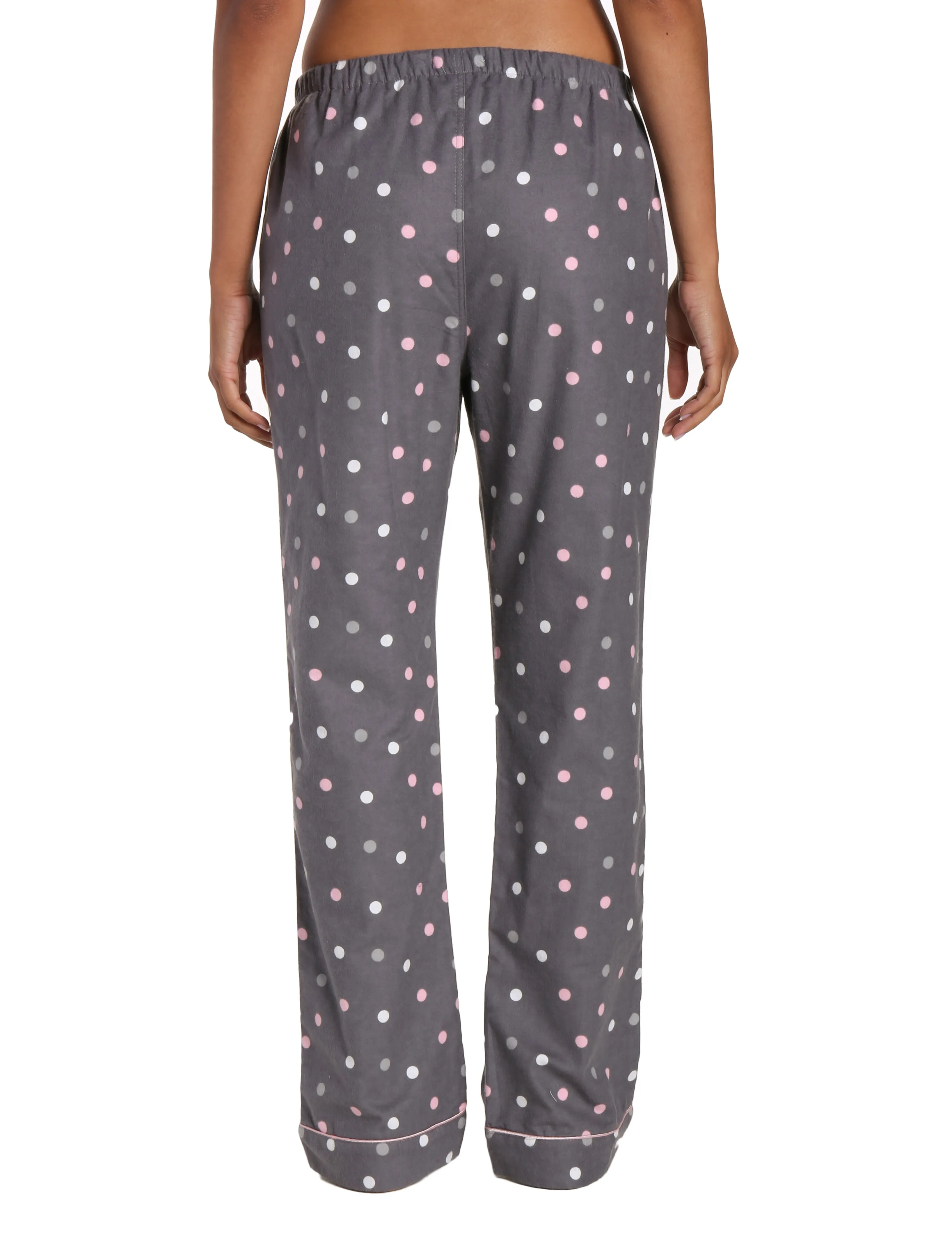 Womens 100% Cotton Flannel Lounge Pants - Polka Medley Gray-Pink