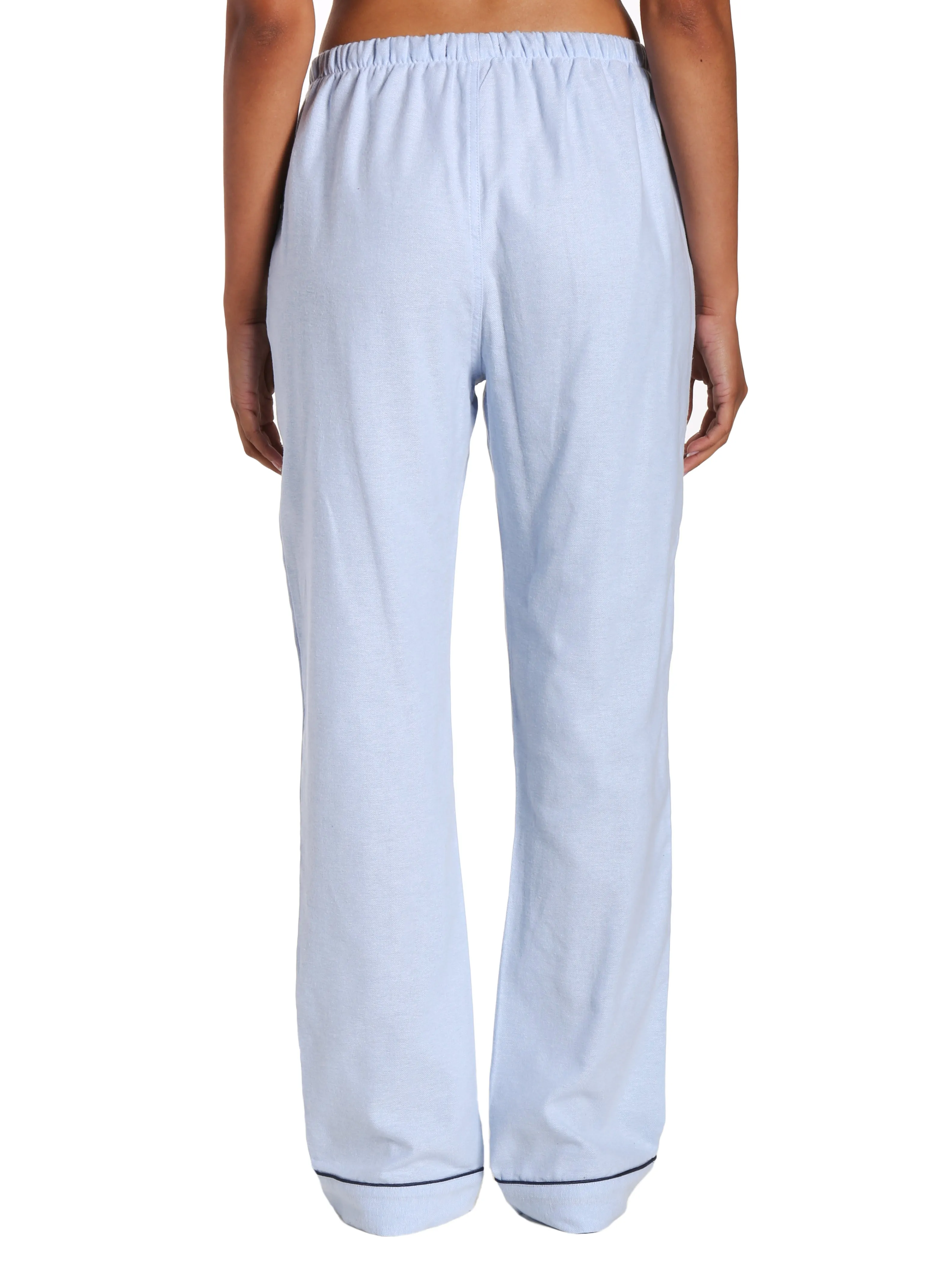 Womens 100% Cotton Lightweight Flannel Lounge Pants - Herringbone Chambray Blue