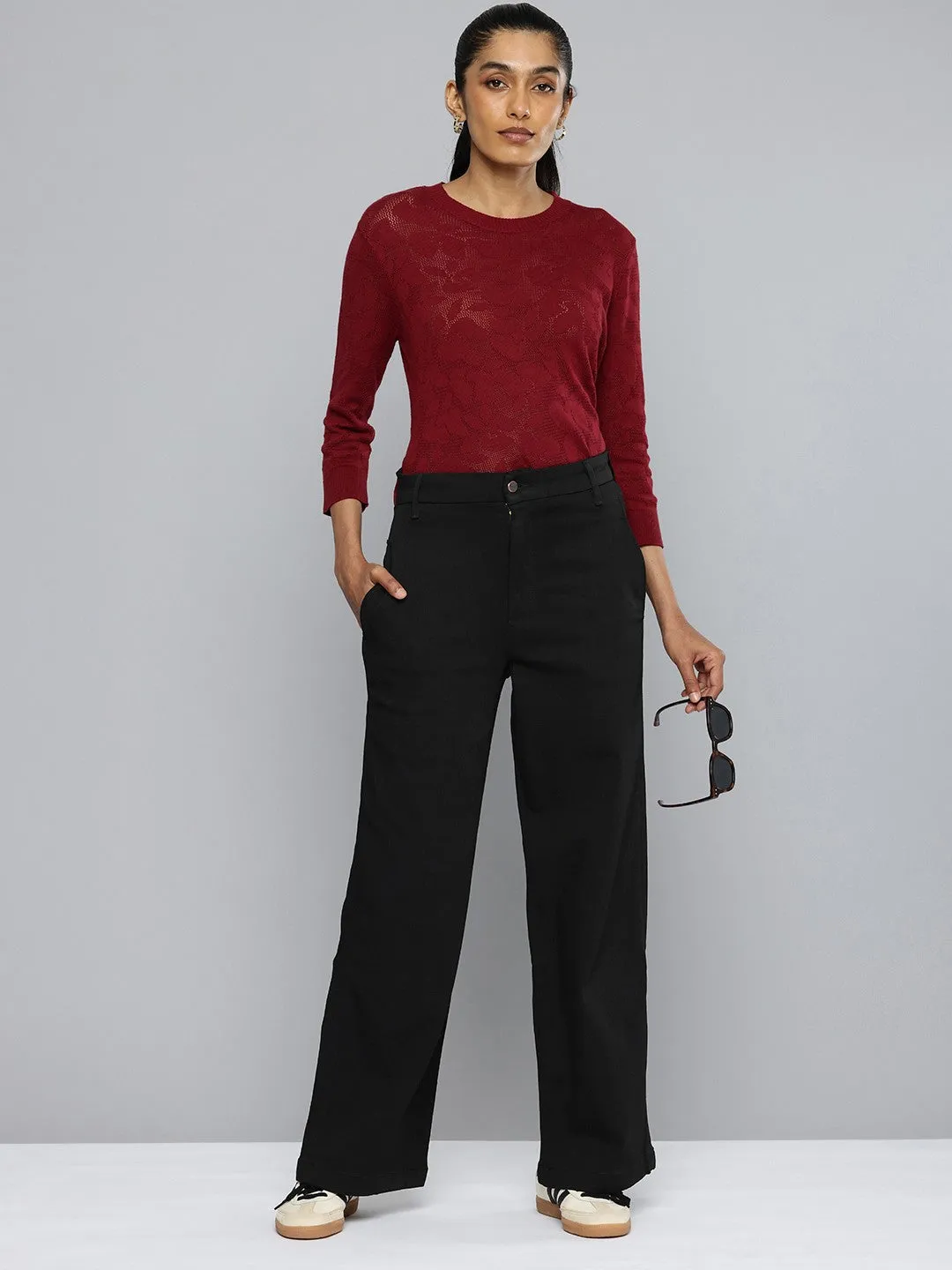 Women's Black Wideleg Fit High Rise Jeans