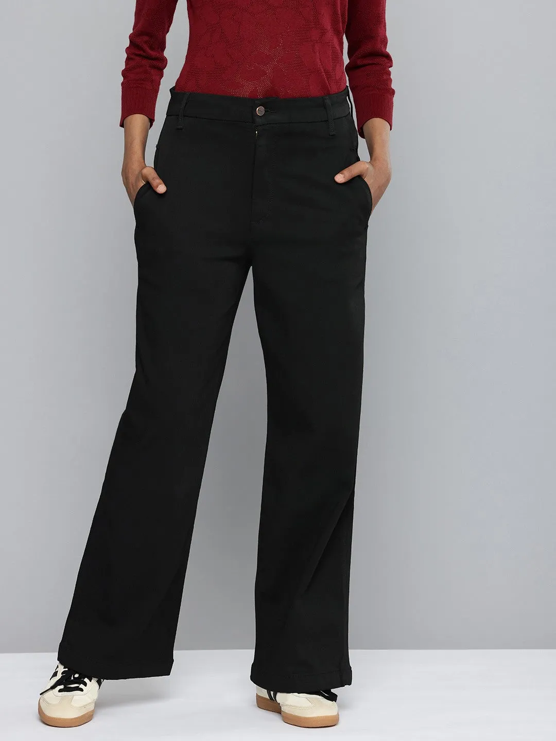 Women's Black Wideleg Fit High Rise Jeans