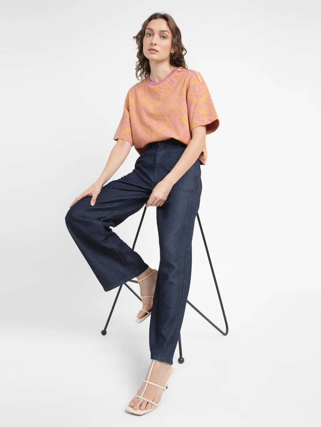 Women's Blue Wideleg Fit High Rise Jeans