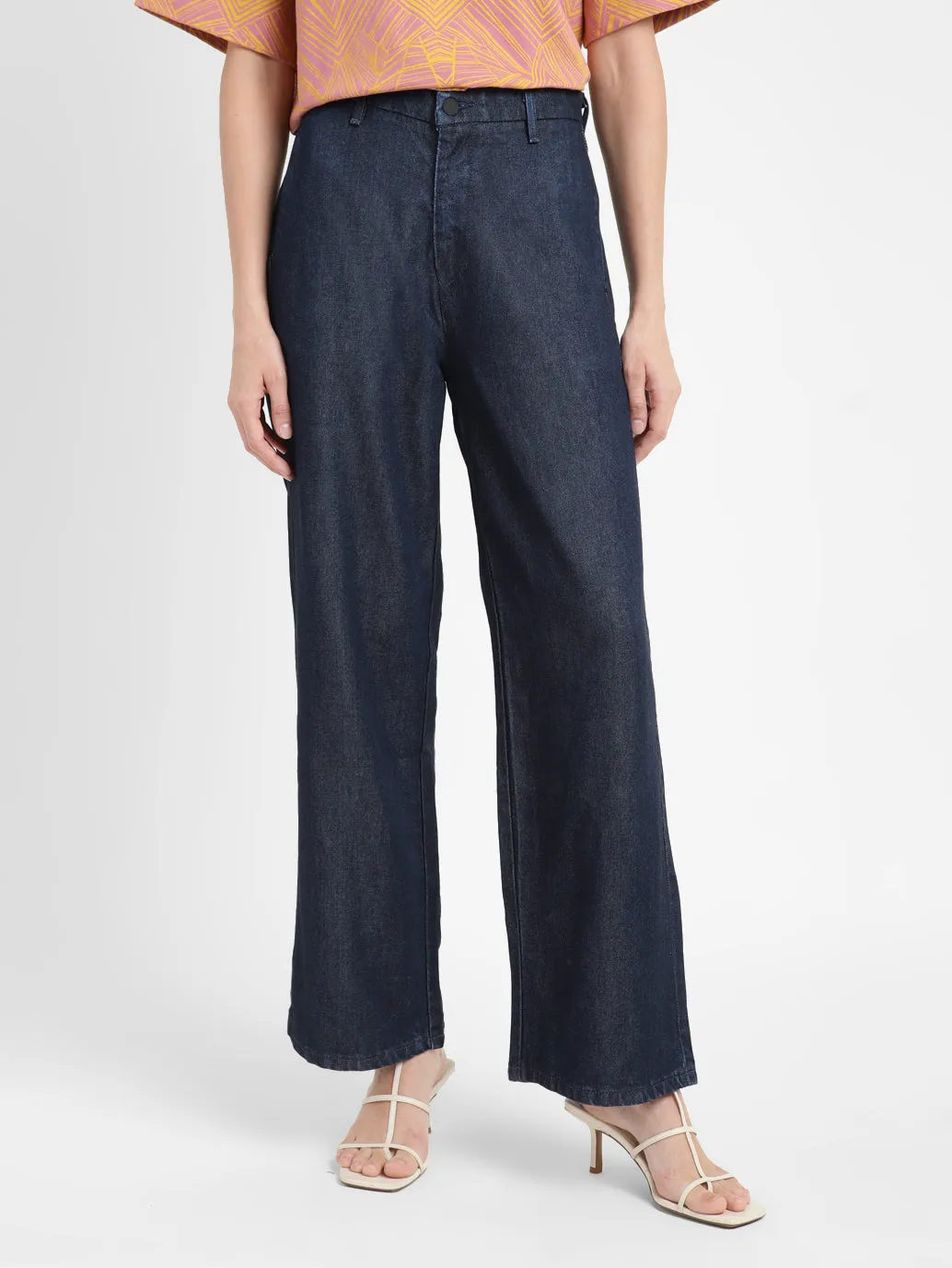 Women's Blue Wideleg Fit High Rise Jeans