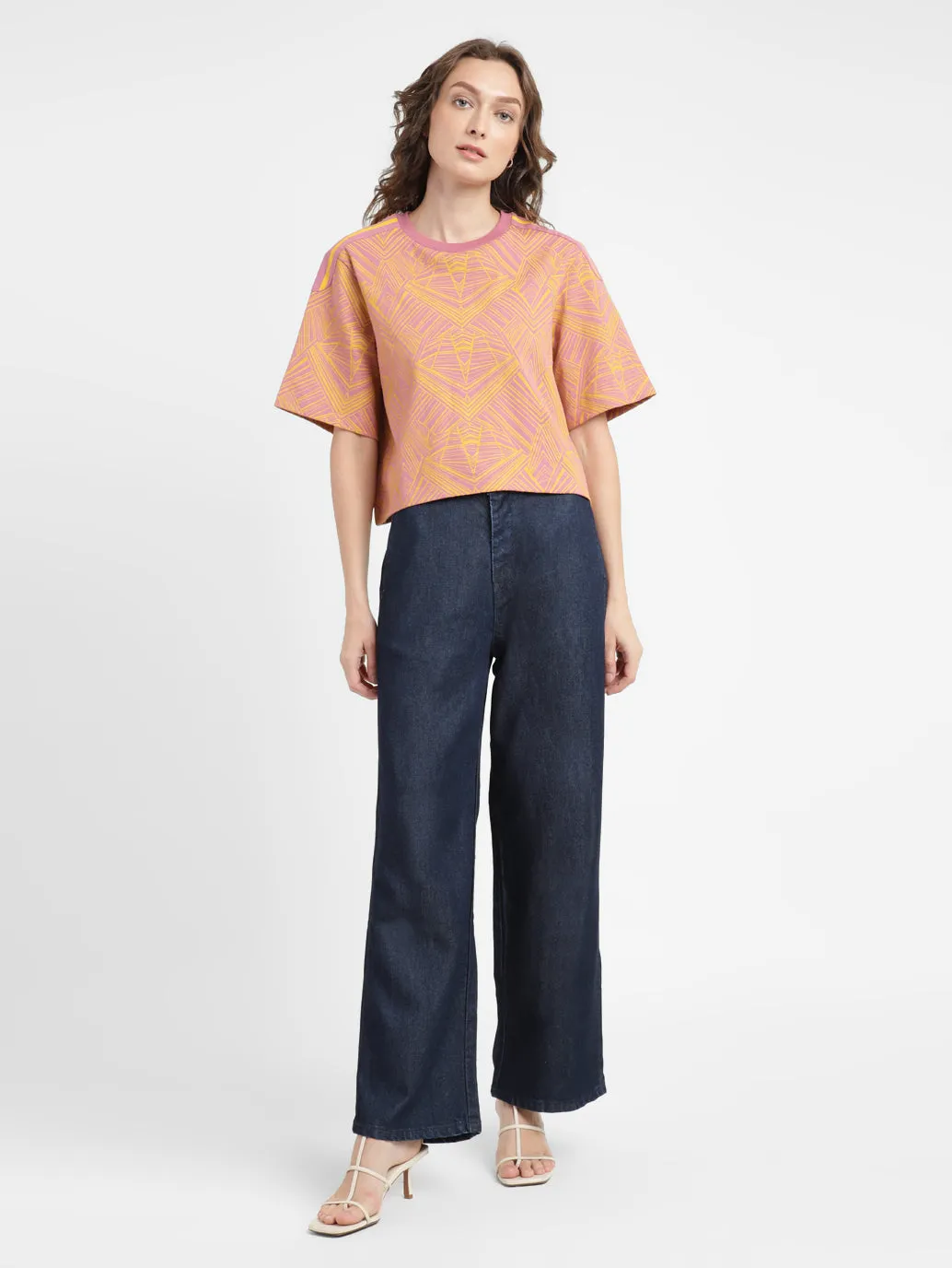 Women's Blue Wideleg Fit High Rise Jeans