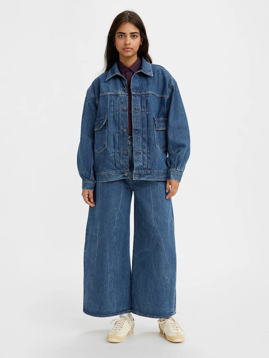 Women's Blue Wideleg Fit Mid Rise Jeans