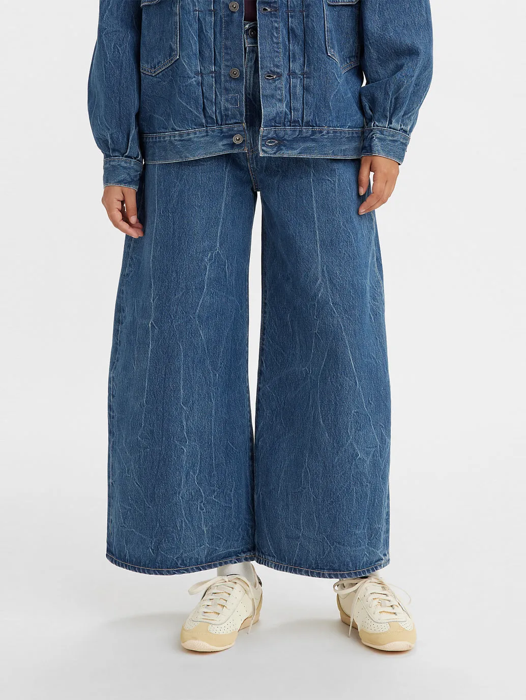 Women's Blue Wideleg Fit Mid Rise Jeans