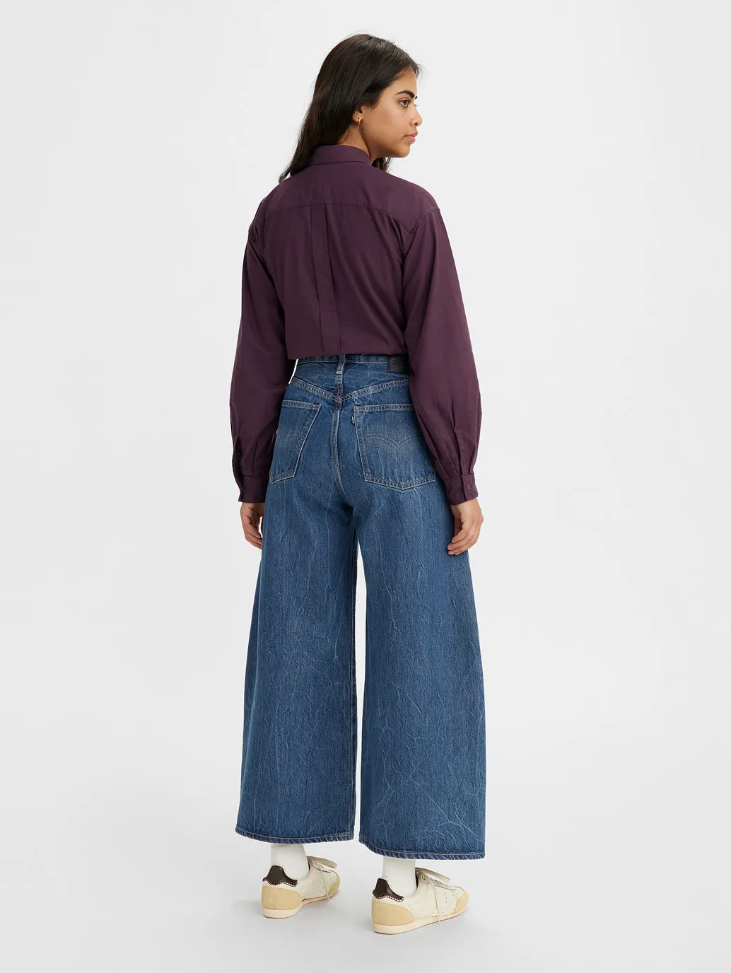 Women's Blue Wideleg Fit Mid Rise Jeans