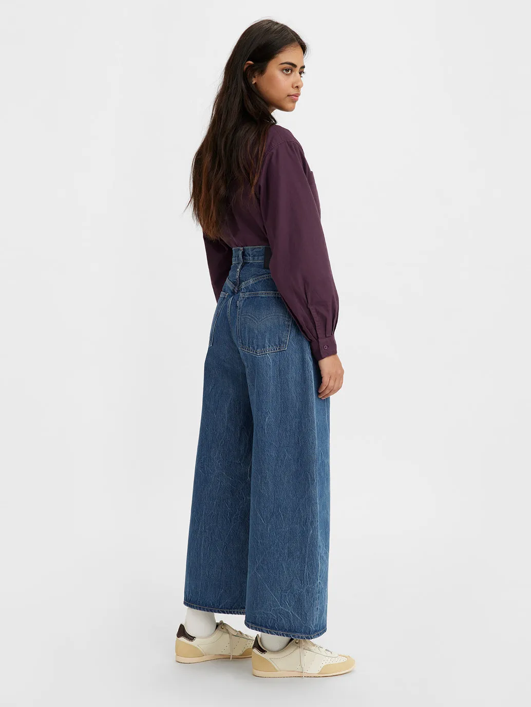 Women's Blue Wideleg Fit Mid Rise Jeans