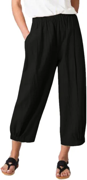 Women's Casual Linen Elastic Waist Tapered Pants Summer Casual Cropped Trousers with Pockets