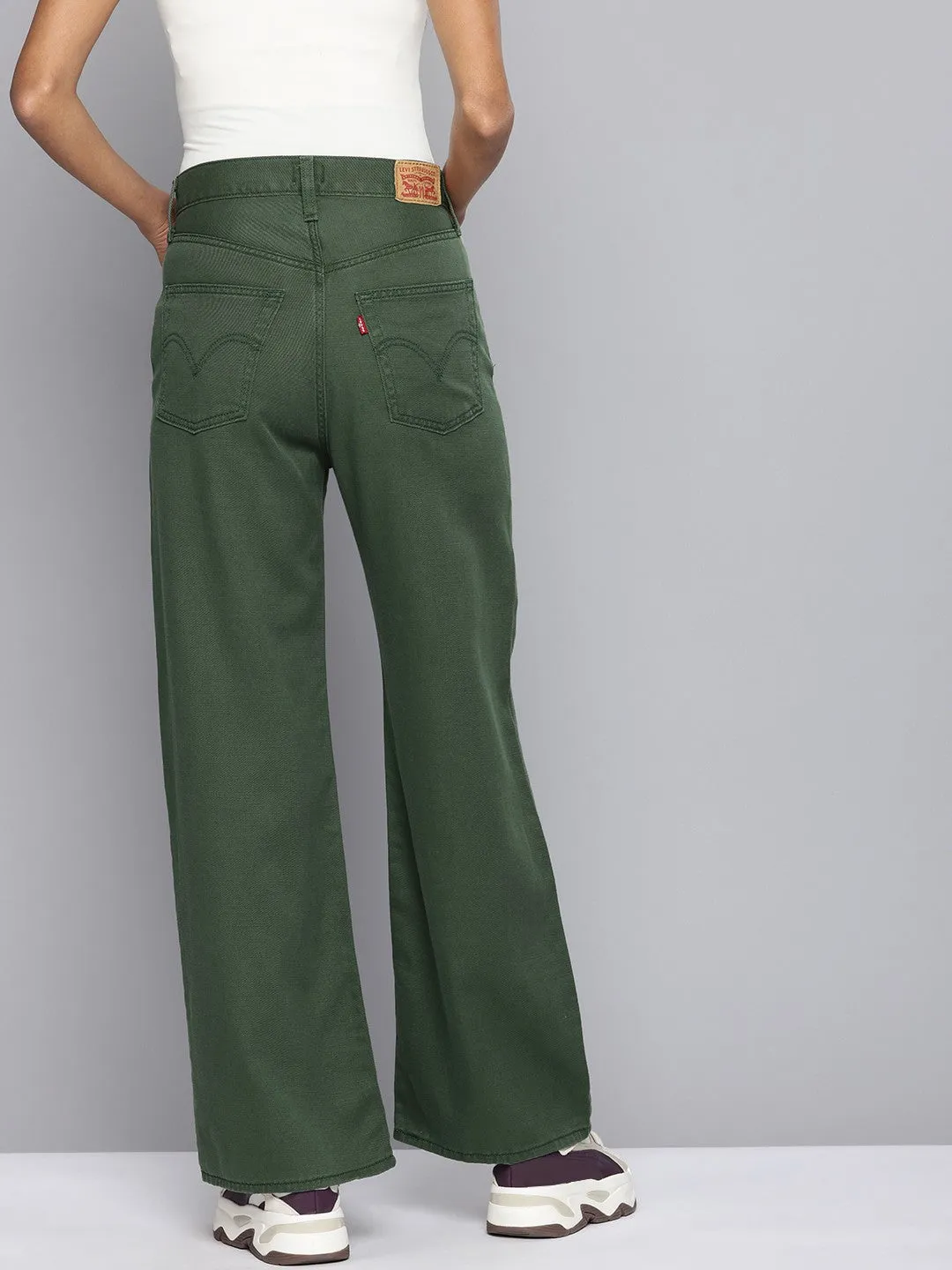 Women's Green Wideleg Fit High Rise Jeans