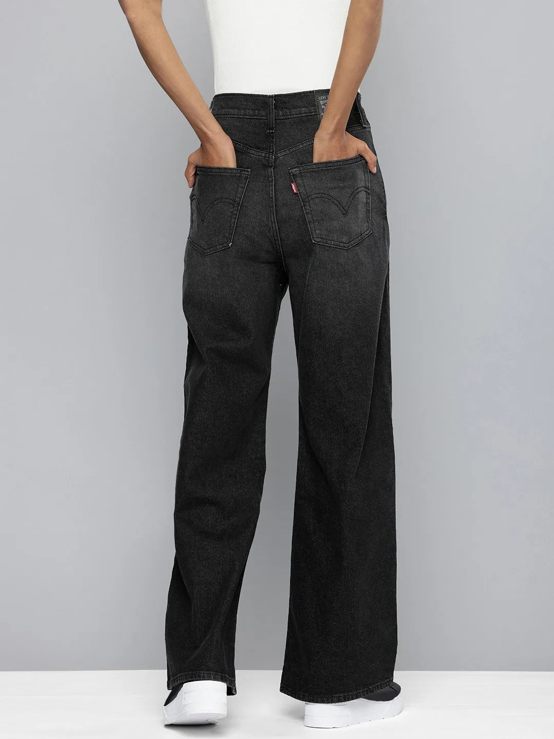 Women's Grey Wideleg Fit High Rise Jeans