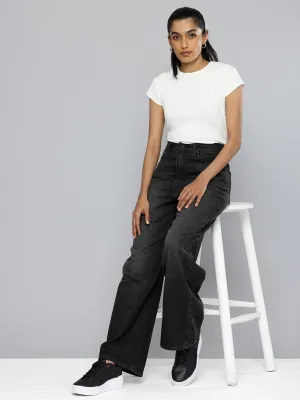 Women's Grey Wideleg Fit High Rise Jeans