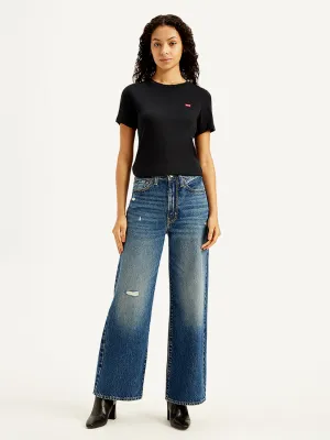 Women's Indigo Wideleg Fit High Rise Jeans