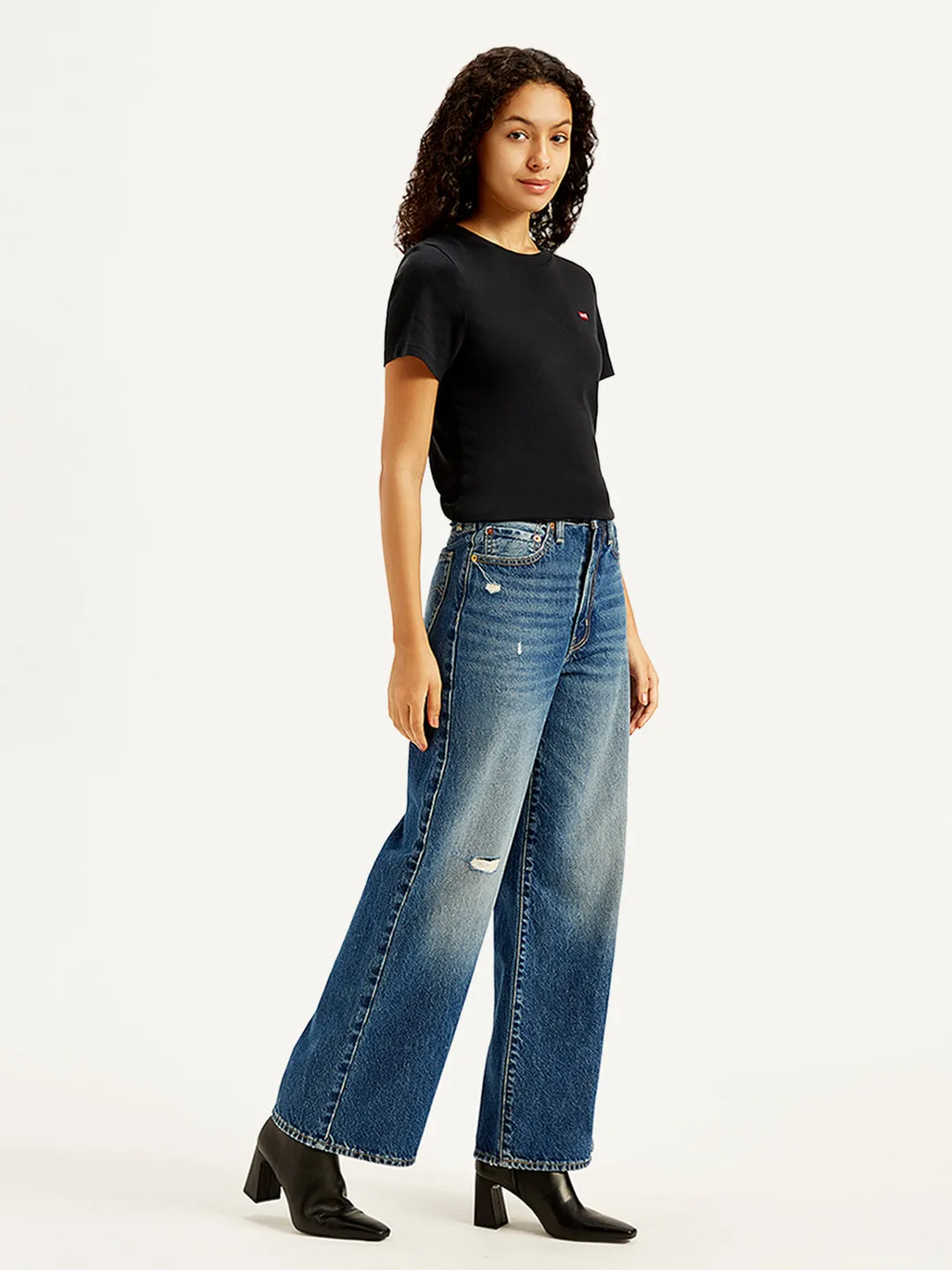 Women's Indigo Wideleg Fit High Rise Jeans