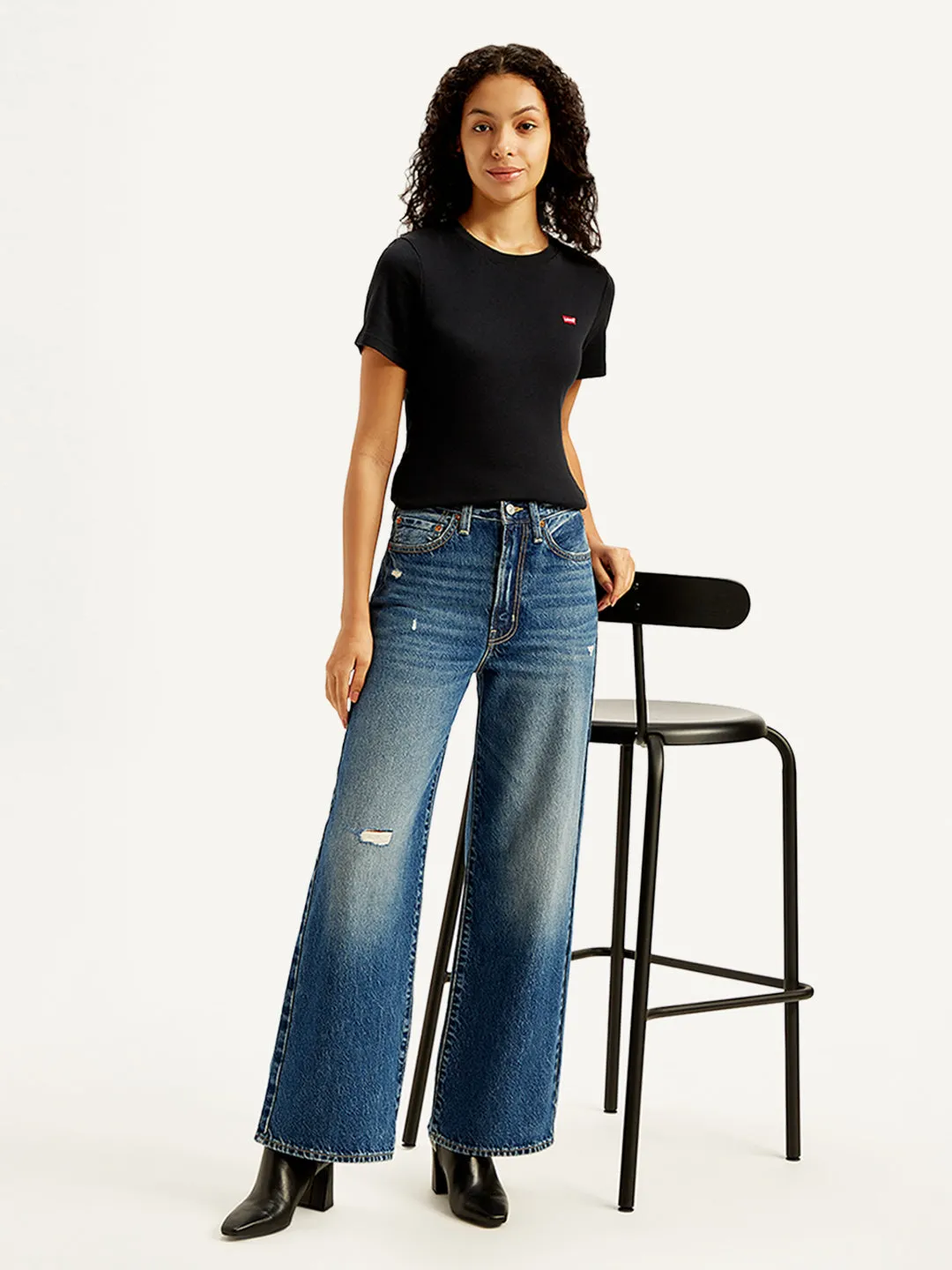 Women's Indigo Wideleg Fit High Rise Jeans