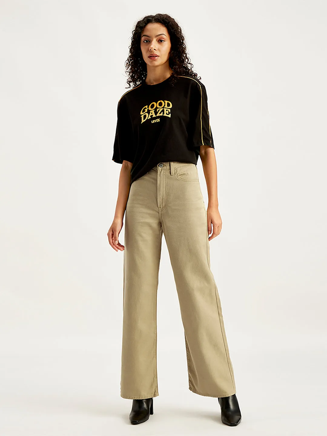 Women's Khaki Wideleg Fit High Rise Jeans