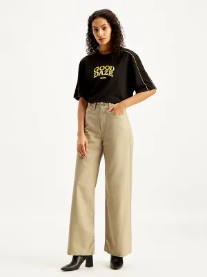 Women's Khaki Wideleg Fit High Rise Jeans