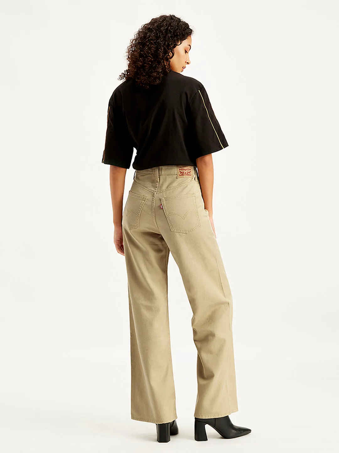 Women's Khaki Wideleg Fit High Rise Jeans