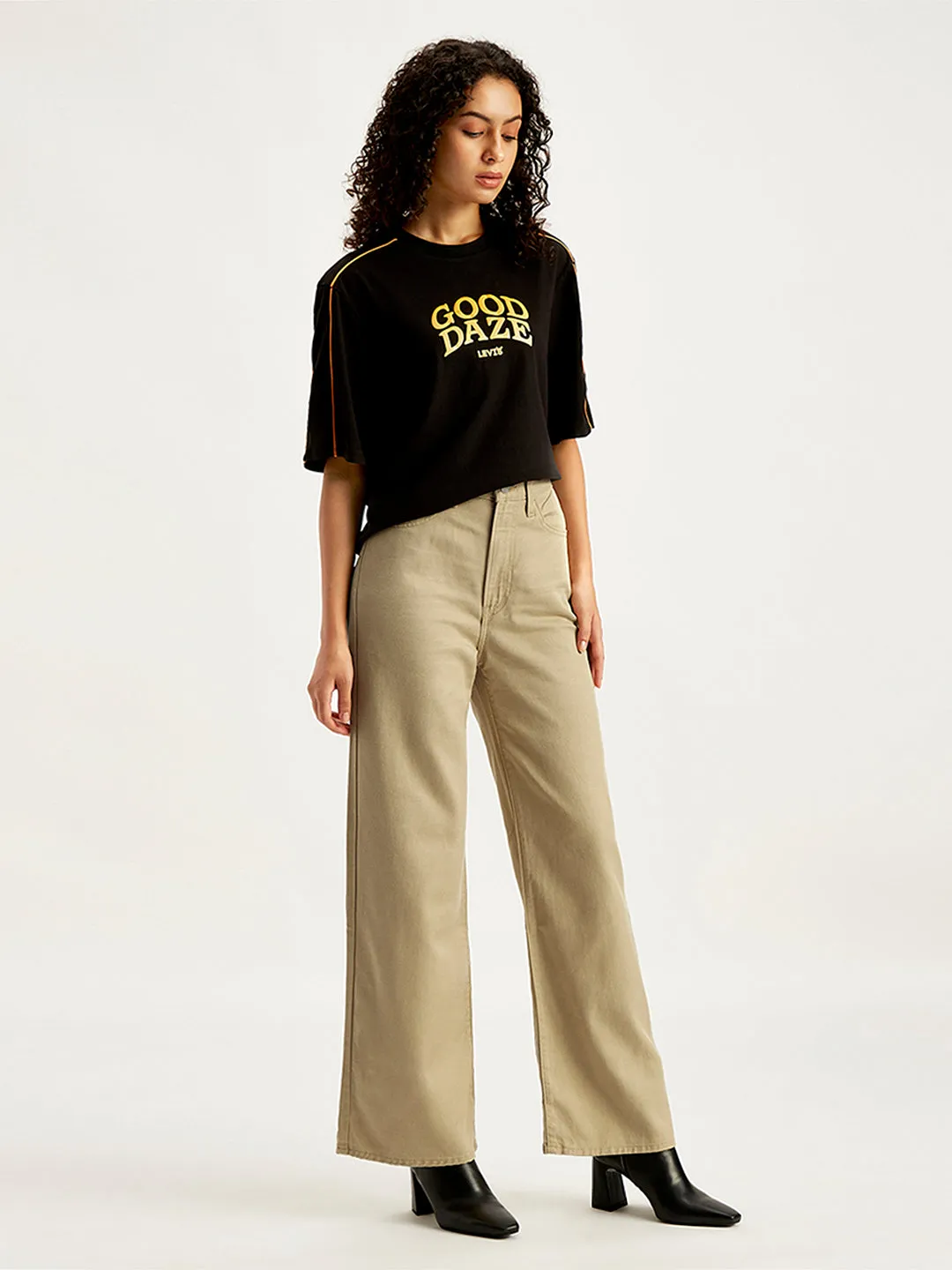 Women's Khaki Wideleg Fit High Rise Jeans