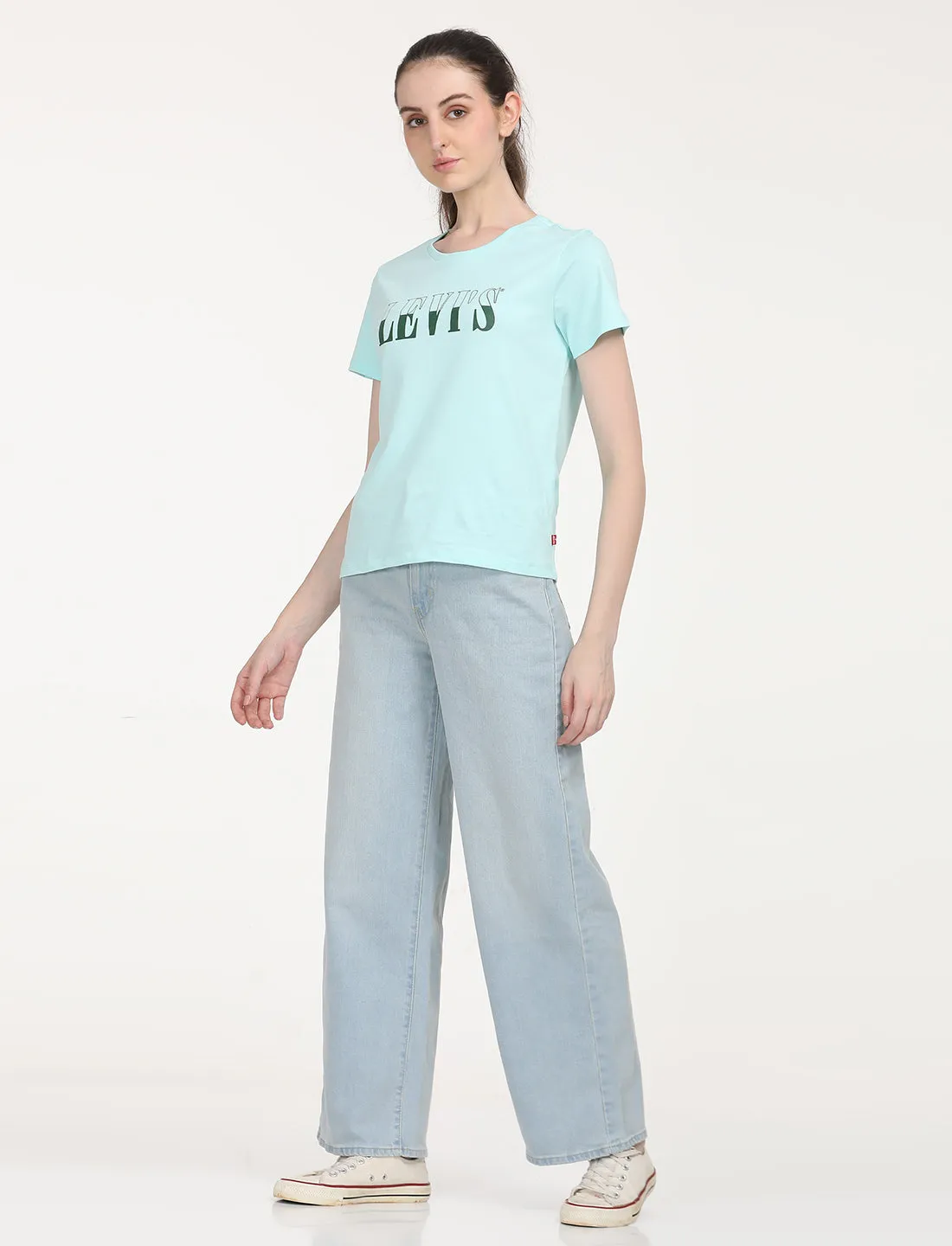 Women's Light Blue Wideleg Fit High Rise Jeans