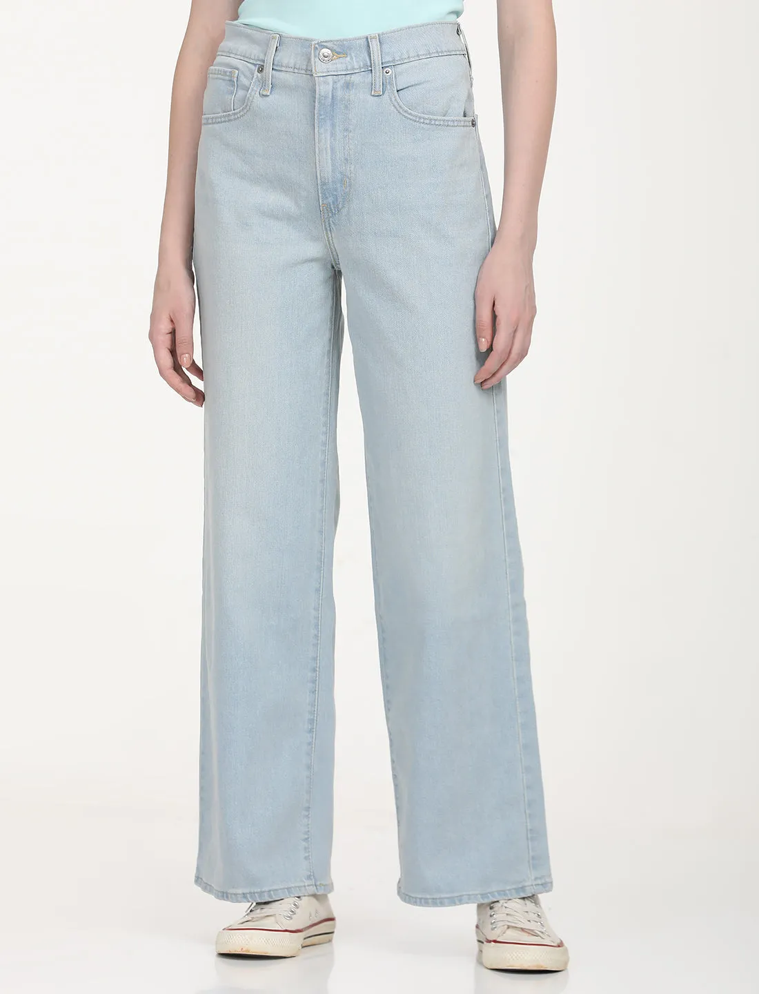 Women's Light Blue Wideleg Fit High Rise Jeans