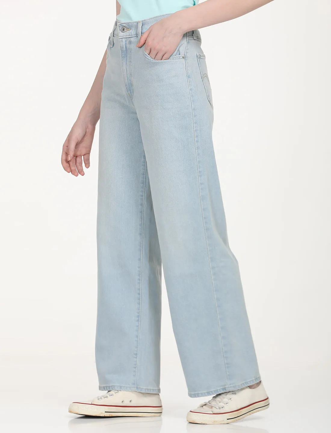 Women's Light Blue Wideleg Fit High Rise Jeans