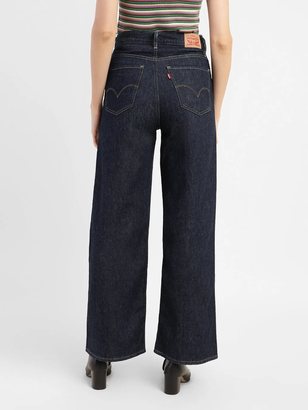 Women's Navy Blue Wideleg Fit High Rise Jeans