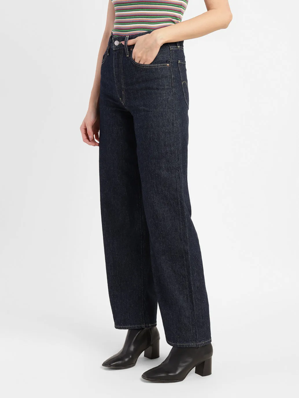 Women's Navy Blue Wideleg Fit High Rise Jeans
